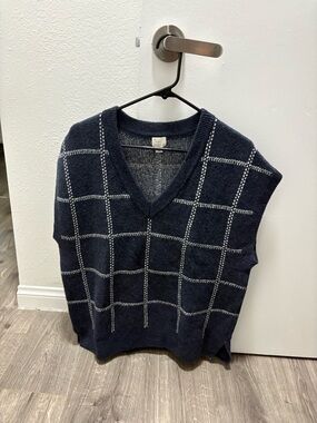 a new day Navy Windowpane V-Neck Knit Sweater Vest